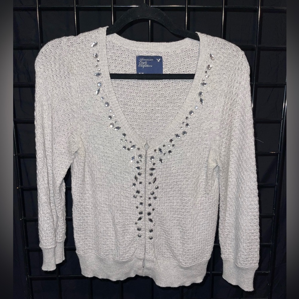 Grey Embellished American Eagle 3/4 length Sleeve Sweater